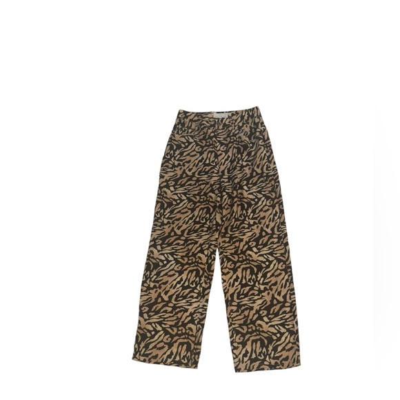 Fleur du Mal Tan Black 100% Silk Animal Print Wide Leg Pants, Size 4 - Picture 4 of 5